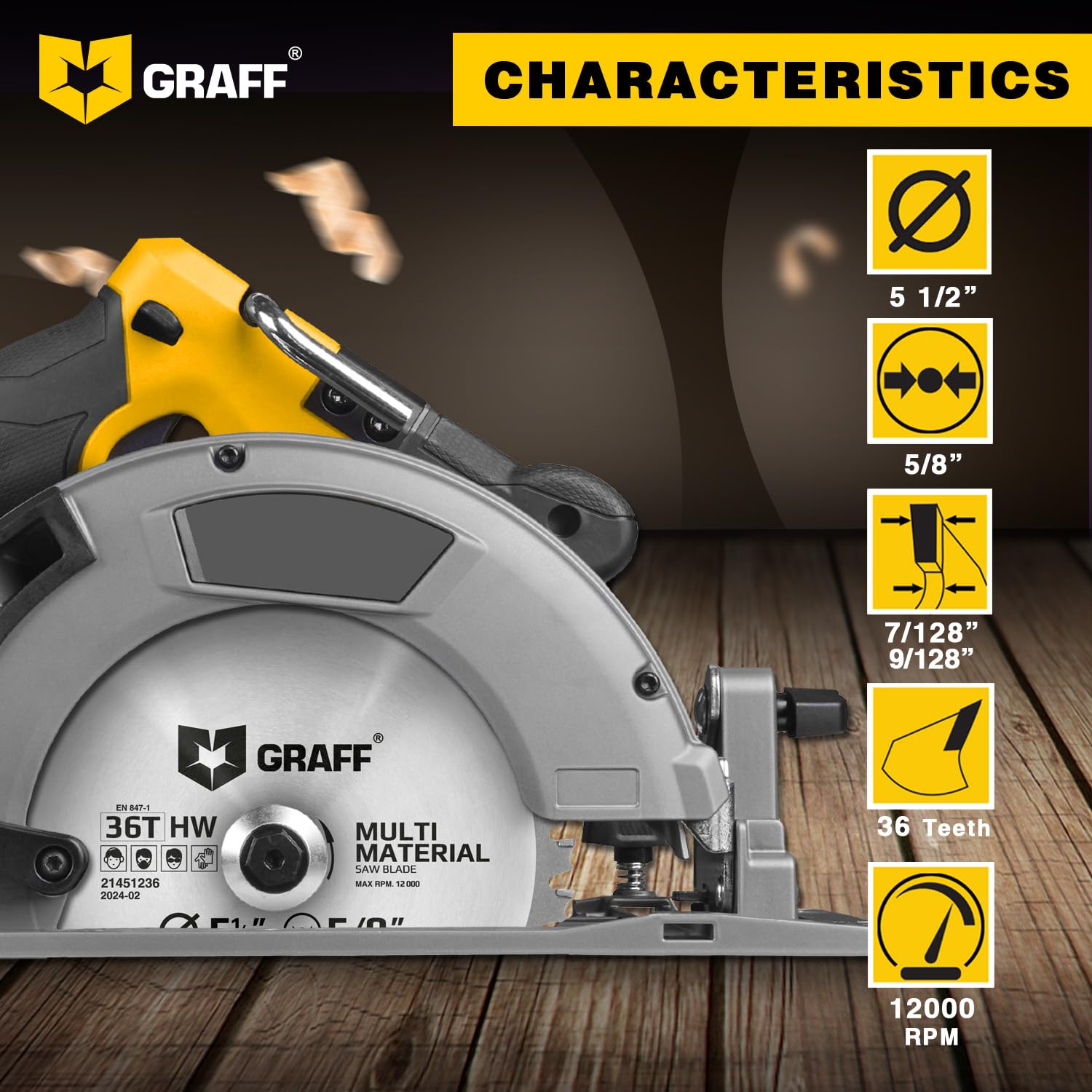 5-1/2" Circular Saw Blade - Chop Saw Blade for Metal, Wood Plywood Aluminum Drywall & Plastic 36T TCT Blade for Circular Table Miter & Cordless Saws 5/8 Inch Arbor No Heat No Sparks Burr Free GRAFF - Image 3
