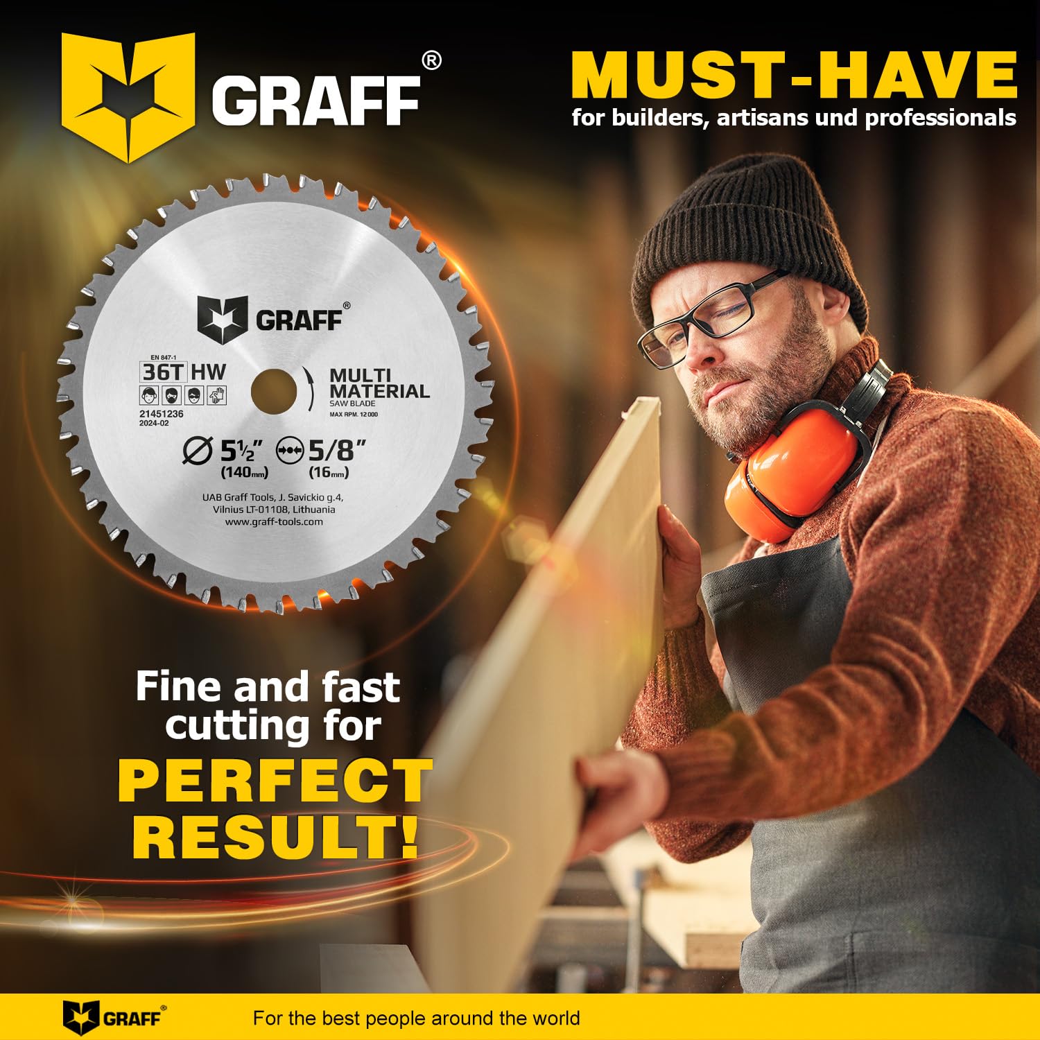 5-1/2" Circular Saw Blade - Chop Saw Blade for Metal, Wood Plywood Aluminum Drywall & Plastic 36T TCT Blade for Circular Table Miter & Cordless Saws 5/8 Inch Arbor No Heat No Sparks Burr Free GRAFF - Image 7