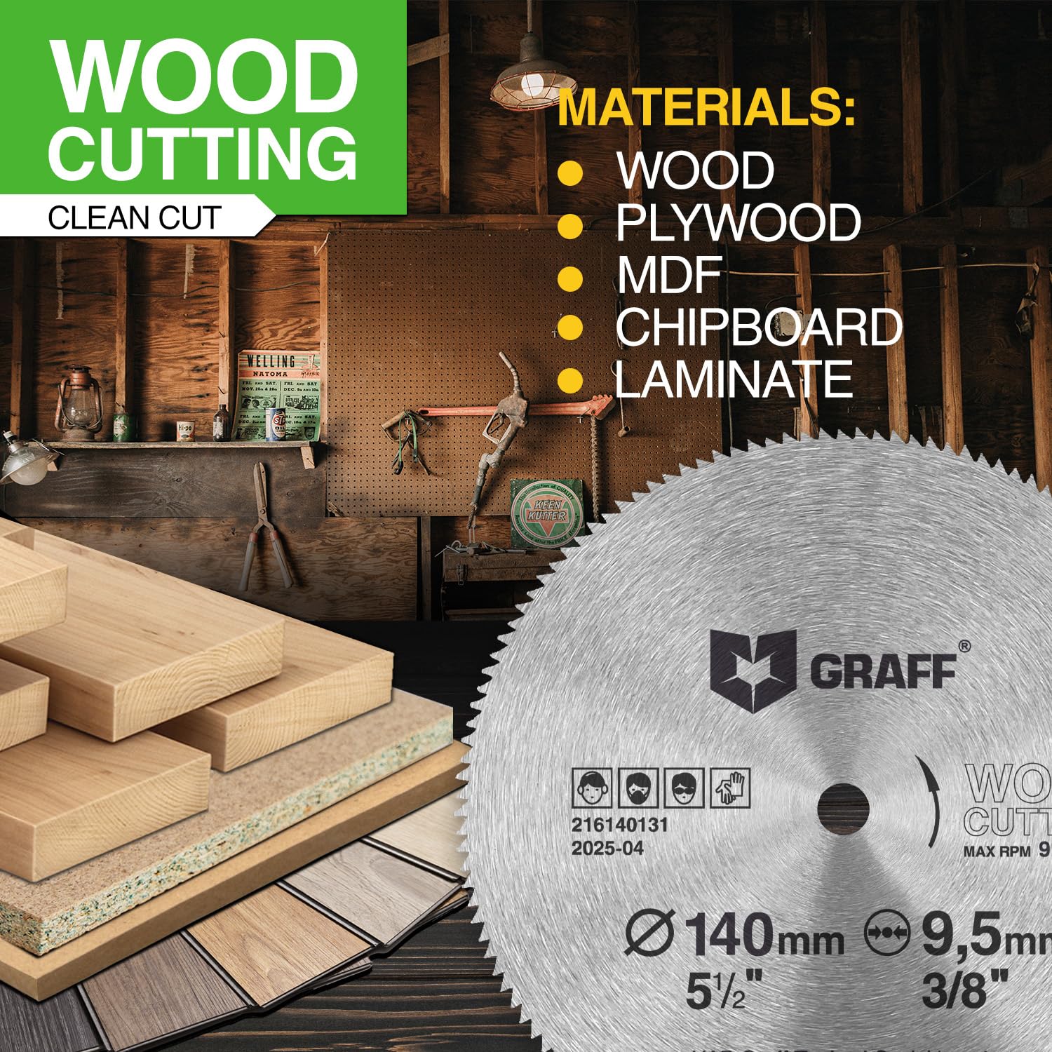 5-1/2 Inch Carbon Steel Circular Saw Blade for Wood, Plywood, Laminate, Drywall, Plastic – 130T Wood Cutting Disc with 3/8 Inch Arbor from GRAFF - Image 5