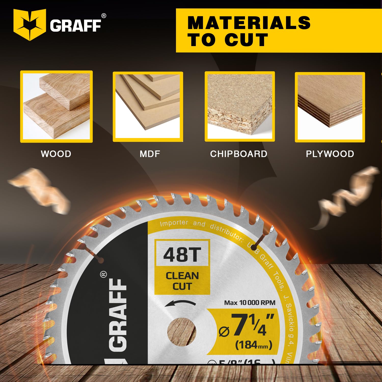 7-1/4" Wood Cutting Circular Saw Blade - Chop Saw Blade for Plywood, MDF, Drywall & Plastic 48T TCT Blade for Circular Table Miter & Cordless Saws 5/8-Inch Arbor Burr-Free No Heat No Sparks GRAFF - Image 3