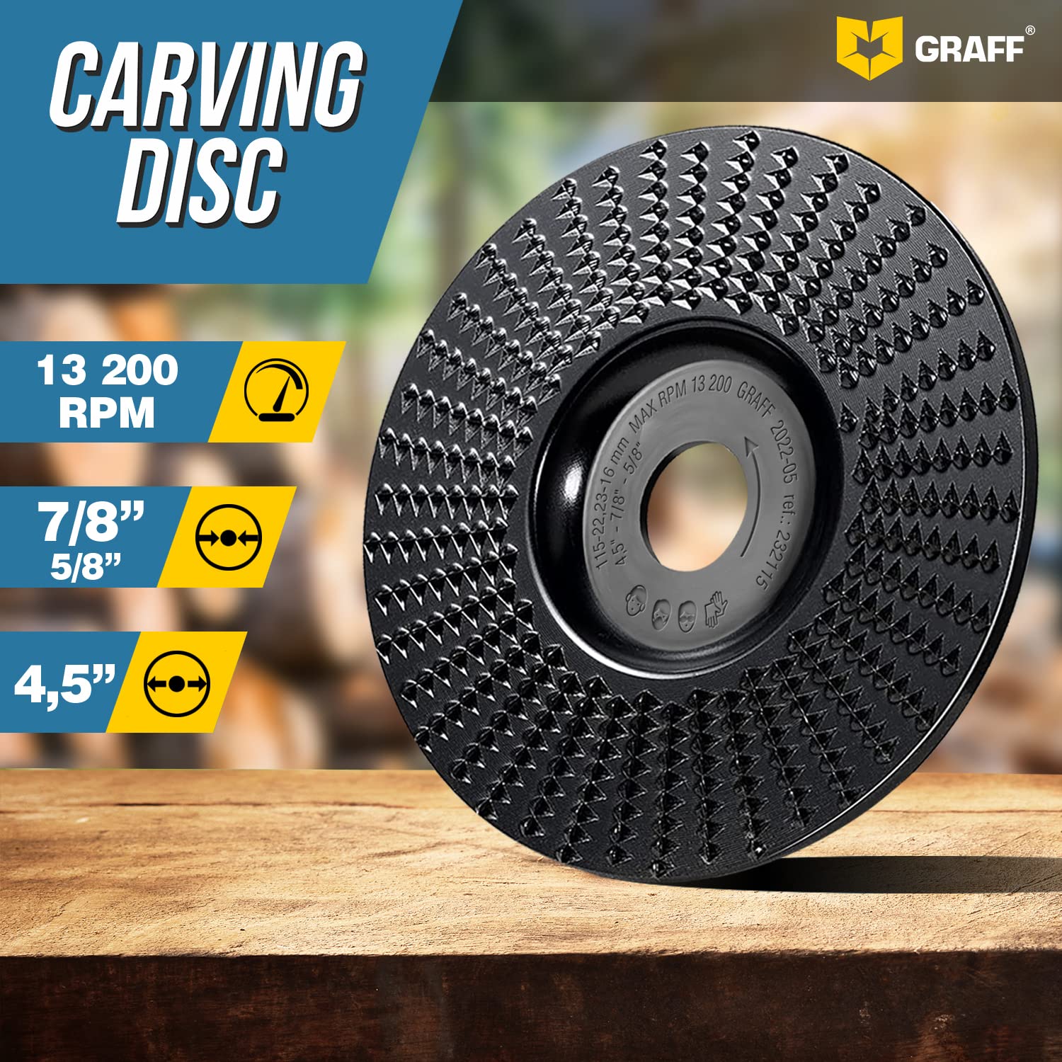 GRAFF Premium Wood Carving Disc 4 1/2 Inch for Angle Grinder – Shaping and Grinding Wheel for Wood, Softwood, Hardwood – Woodworking Angle Grinder Attachment with 7/8" – 5/8" Arbor - Image 3