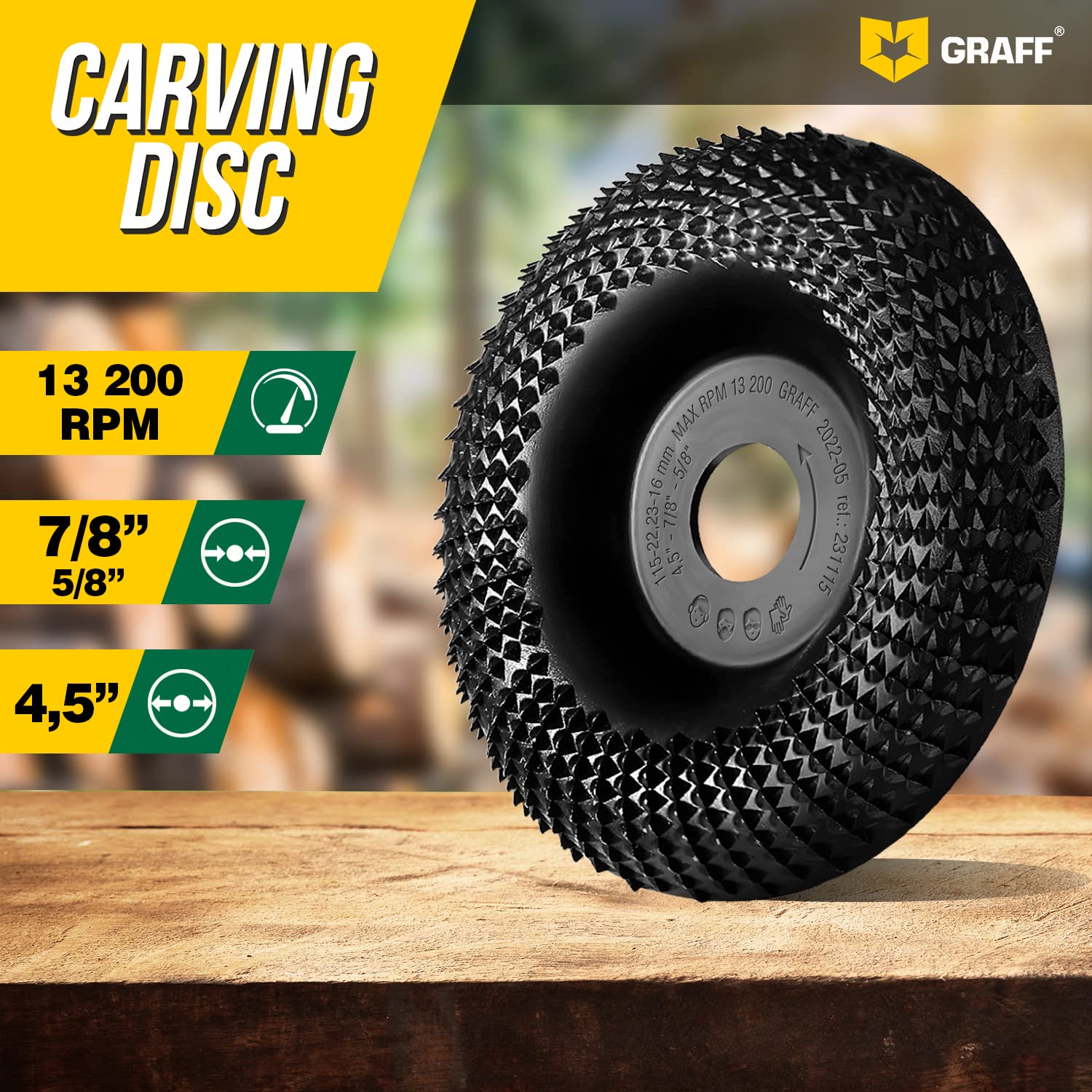 GRAFF Premium Wood Carving Disc 4 1/2 Inch for Angle Grinder – Shaping and Grinding Wheel for Wood, Softwood, Hardwood – Woodworking Angle Grinder Attachment with 7/8" – 5/8" Arbor - Image 3