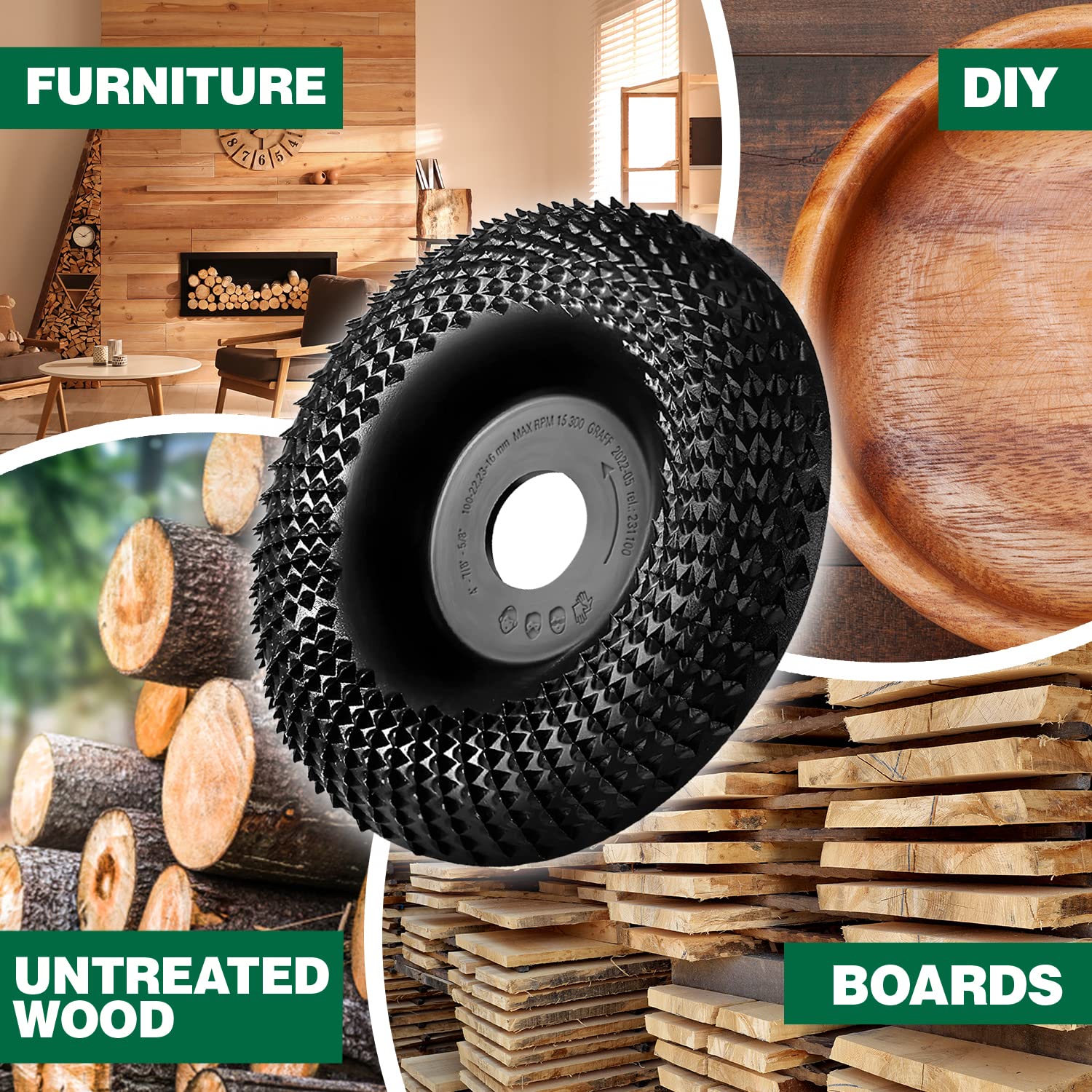GRAFF Premium Wood Carving Disc 4 Inch for Angle Grinder – Shaping and Grinding Wheel for Wood, Softwood, Hardwood – Woodworking Angle Grinder Attachment with 7/8" – 5/8" Arbor - Image 6